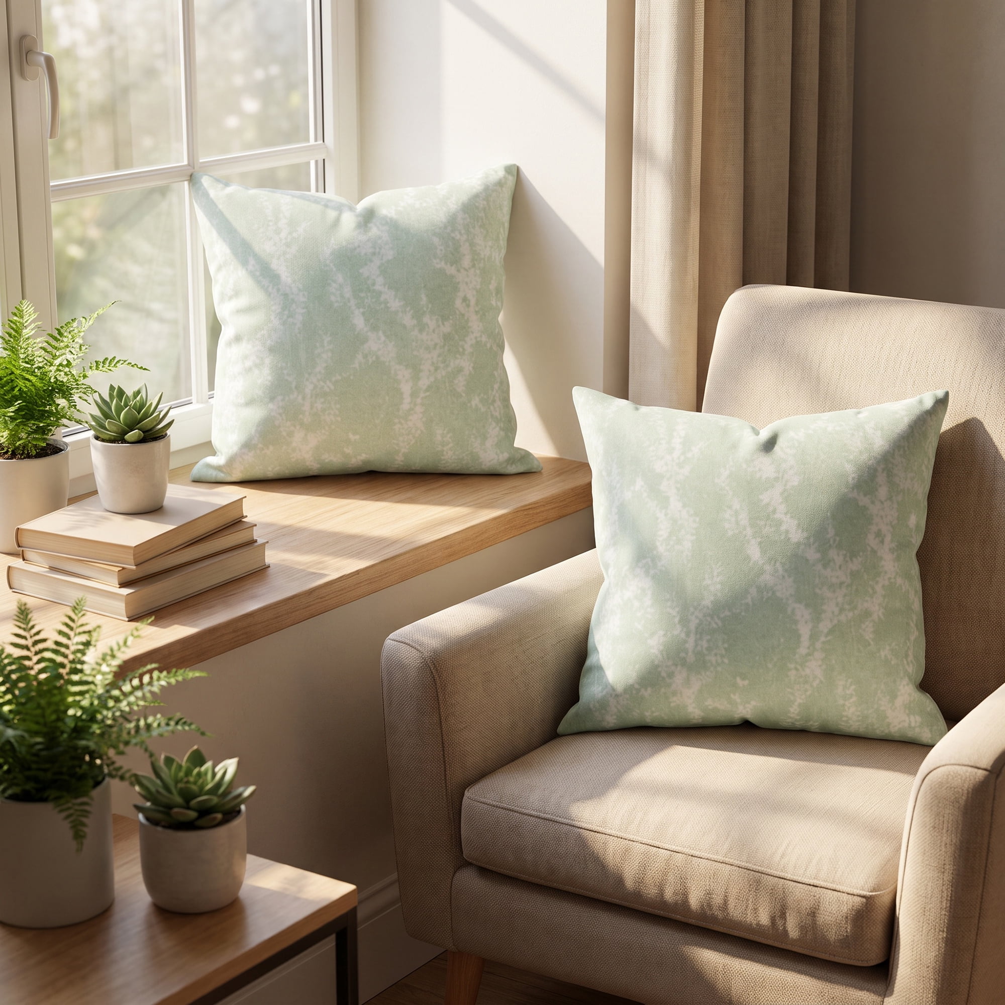Unique Bargains Set of 2 Modern Botanical Floral Printed Throw Pillow Covers Light Green 18"x18"