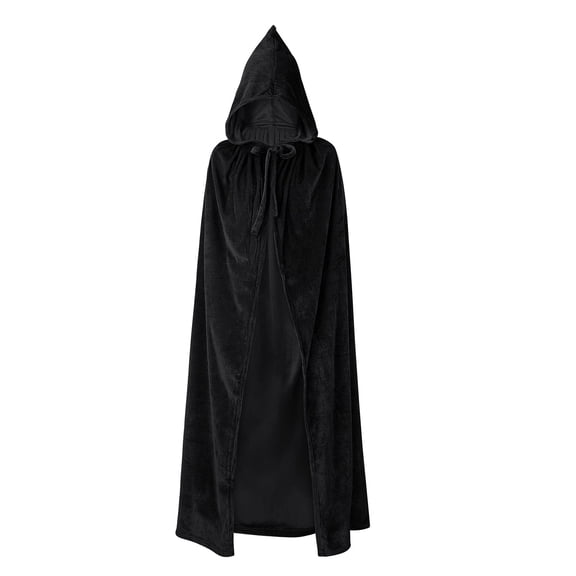 Black Hooded Cape Kids Long Black Cloak Costume Witch Cape Velvet Halloween Cloak with Hood Role Play Classic Black 39.4"