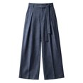 thumbnail image 4 of COMVALUE Men's Summer Pleated Linen Wide Leg Pants Loose Fit Draped Retro Casual Trousers (Navy, XL), 4 of 4