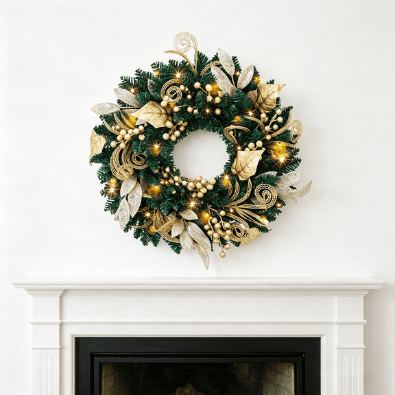 18 Inch Christmas Wreath Artificial Winter Wreath with Berries and Leaves Elegant Front Door Indoor Outdoor Holiday Home Garden Christmas Decor