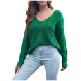 thumbnail image 2 of HongQid Women's V Neck Long Sleeve Pullover Sweater Lightweight Knit Sweaters Novelty Sweaters, 2 of 8