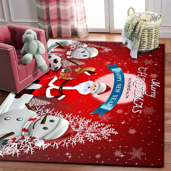 60*90cm Cheerful Cartoon Santa Claus and Elk Area Rug - Non-Slip Floor Mat for Merry Christmas in Bedrooms, Living Rooms, KitchensChristmas Red and Black Plaid Rug - Outdoor Front Door Decor Mat Cott