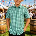 thumbnail image 2 of KHONTS Boys Short Sleeve Casual Shirts Summer Button down Plaid Shirt,Size 3-14 Years Green 140, 2 of 4