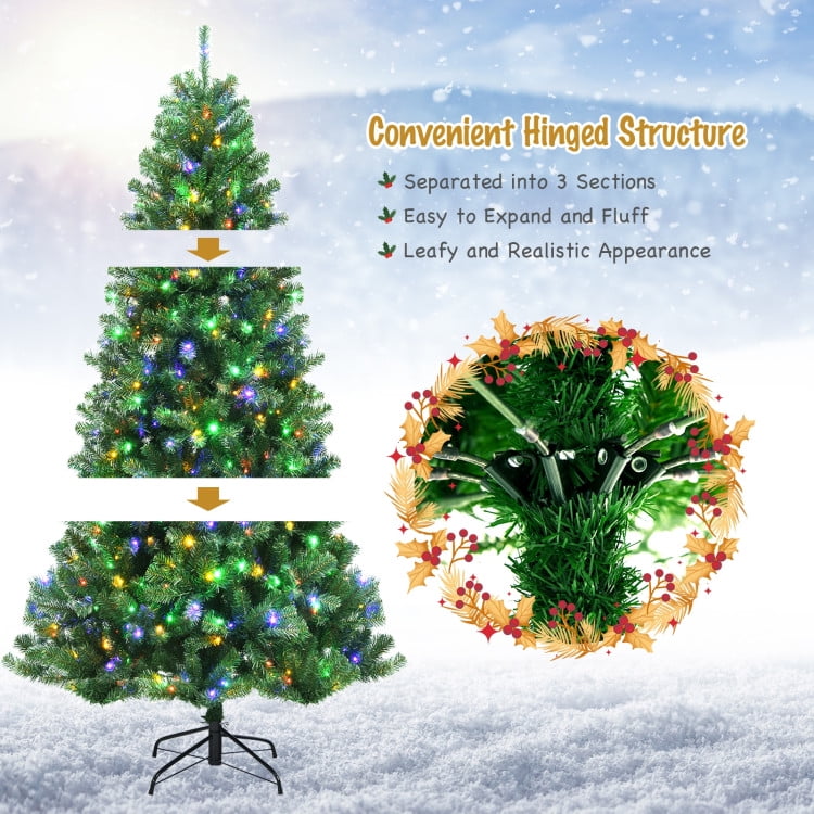 Forclover 7ft Pre-lit Artificial Christmas Tree, Hinged Remote Control Xmas  Tree w/ 9 Lighting Modes & 500 Color Changing LED Lights, 1181 Branch Tips,  Decoration Holiday Festival 