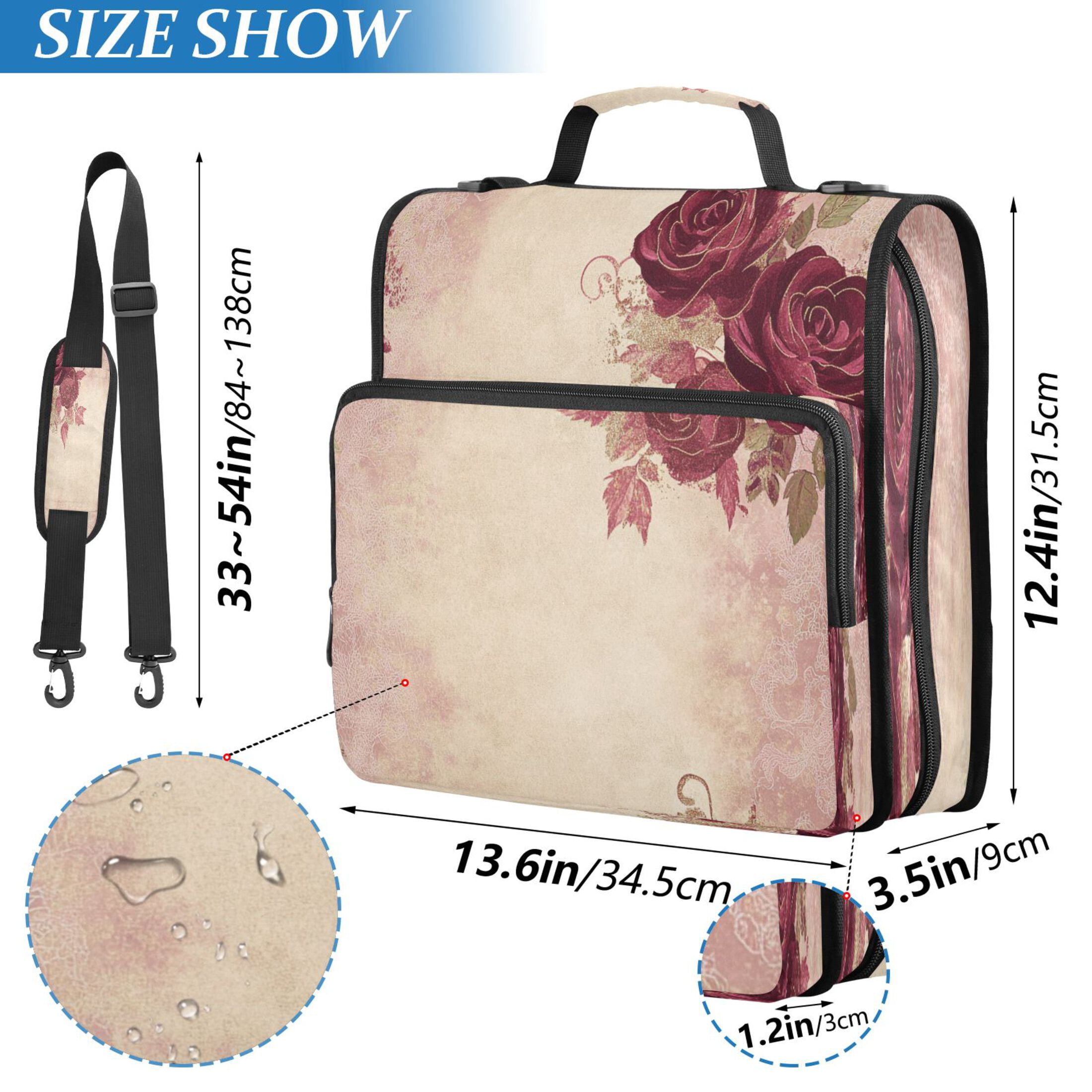 Water-Resistant 3-Ring Binder Organizer with Multiple Pockets Zipper Binder Bag for Office Roses and Leaves
