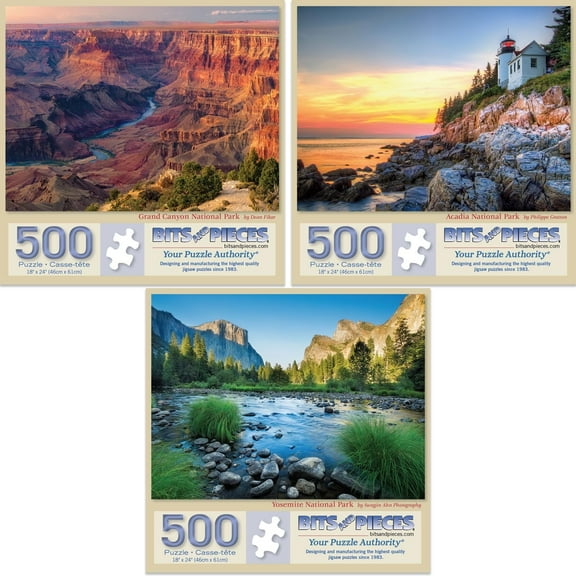 Value Set of 3 – 500 Piece Jigsaw Puzzles, National Parks Nature Scenes