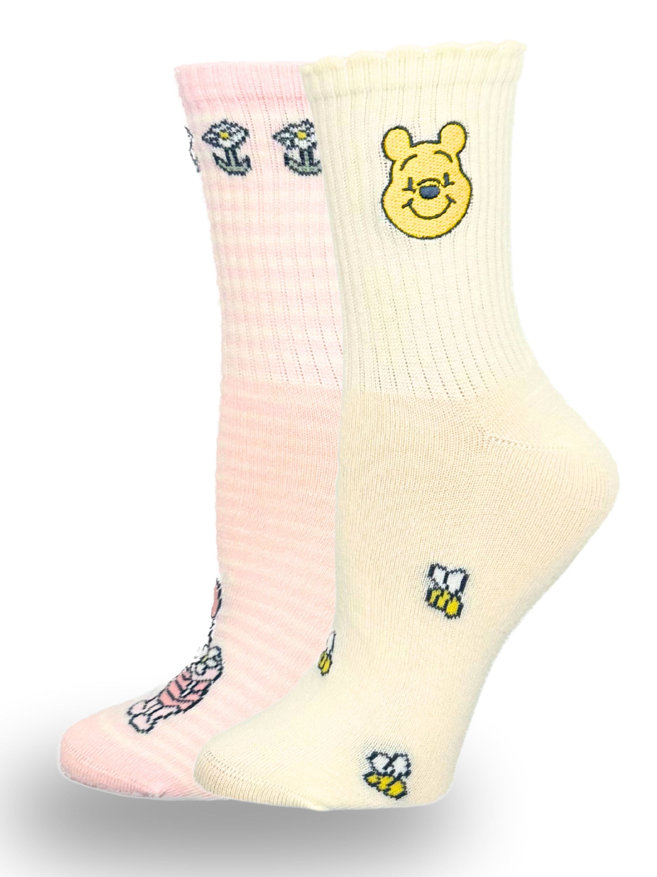 Disney Winnie the Pooh Women's Mid-Crew Socks, 2-Pack, Size 4-10