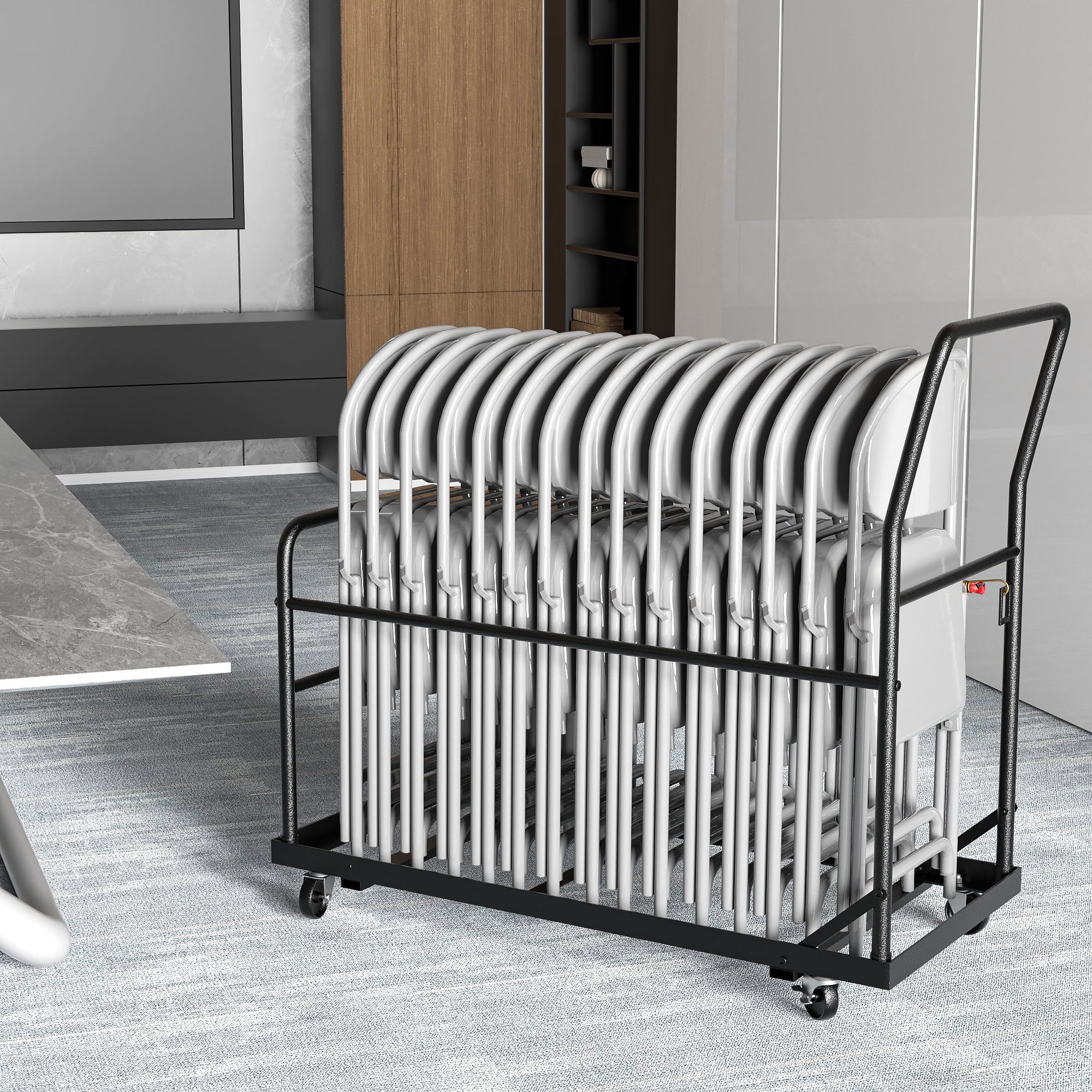HOHYN Heavy-Duty Folding Chair Hand Truck | All-Terrain Cart with 1800LB Load Rating & Noise-Reduced Wheels for Storage, Hotel and Event Use, Black