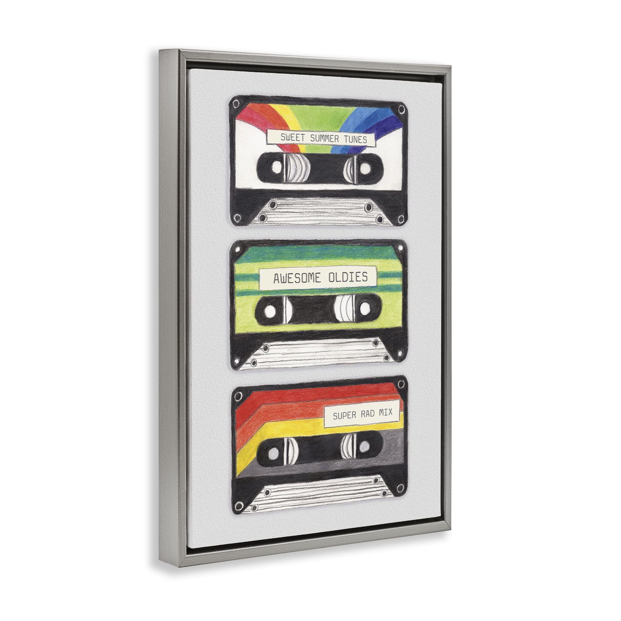 Stupell Industries Retro Cassette Tapes Performing Arts Painting Gray Floater Framed Art Print Wall Art, 17 x 25