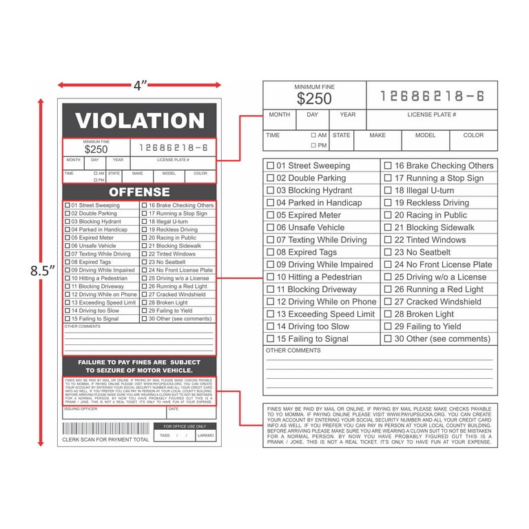 Prank Parking Tickets - Realistic Fake Joke Violations, Qty 25, Traffic & Safety Gag, Adult & Kid Friendly - Walmart.com prank-parking-tickets-realistic-fake-joke-violations-qty-25-traffic-safety-gag-adult-kid-friendly-walmart-com