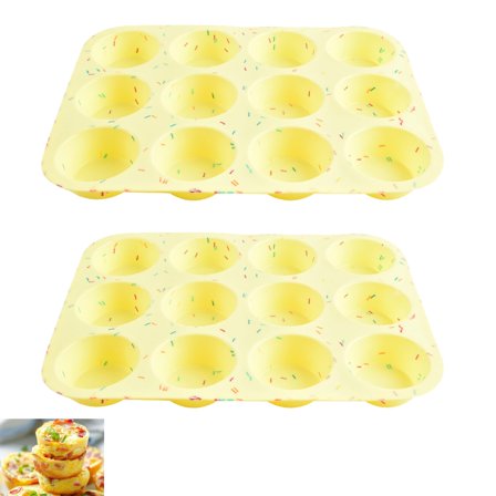 Chef Quality 12-Cup Silicone Baking Molds (2PCS) – Egg Bite Containers, Microwave/Freezer/Oven Safe, Ready for Meal Prep & All Meals