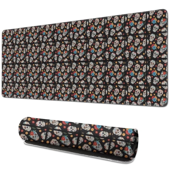Long Mouse Pads for Desk,Colorful Skull Pattern Desk Mats on Top Of Desks, Desk Mouse Pad Extra Large with 3mm Non-Slip Base and Stitched Edge for Gaming,Office,Work,Home 31.5"x11.8"