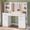 White, variant on Plonmago Vanity Desk with Large Mirror and Lights, 5 Drawer Vanity with Power Strip, 6 Open Shelves, 2 Cabinets, Modern Dressing Table with Solid Wood Legs for Bedroom, 51.2" Fluted Makeup,Oak