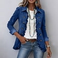 thumbnail image 6 of cocolona Jean Jacket for Women Solid Color Ruffle Open Front Denim Jacket Casual Button Down Trendy Outfits, 6 of 7