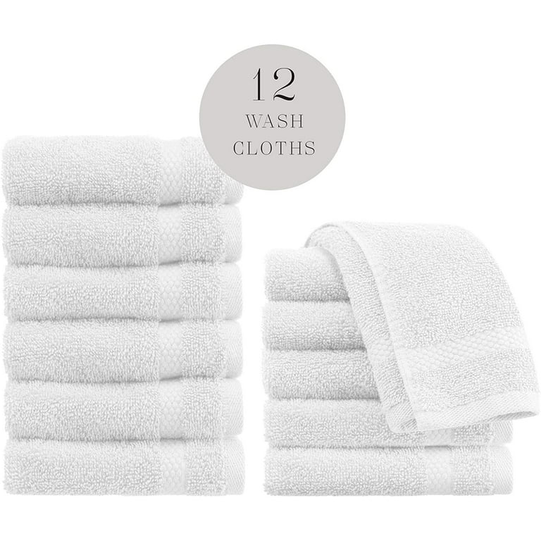 White Classic Luxury Cotton Washcloths - Large 13x13 Hotel Style