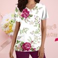 thumbnail image 1 of Snoarin Hauts d'Été Grande Taille pour Sortir pour Femmes Mode Manches Courtes Col en V Hauts Uniforme de Travail Imprimé avec Poche Chemisier Hauts Uniformes de Travail pour Femmes en Liquidation, 1 of 4