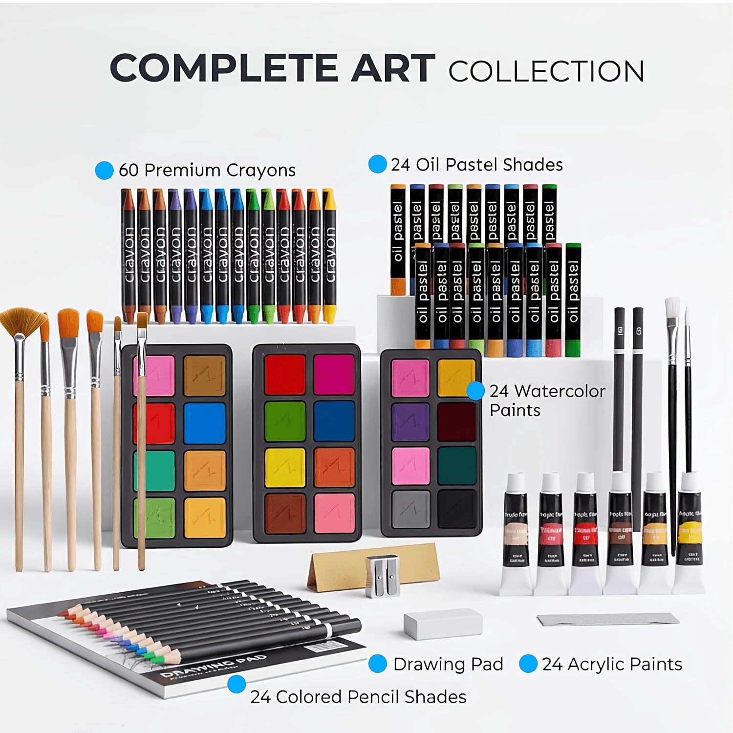 Art Set with Wooden Case, 173-Piece Drawing and Painting Kit for Kids, School, Travel