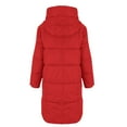 thumbnail image 5 of Women's Mid-Length Hooded Puffer Coat, Thickened Plus Size Jacket, Winter Casual Outerwear, Warm Quilted Parka, Solid Color Cotton Coat, Everyday Winter Coat Red XXXL, 5 of 5