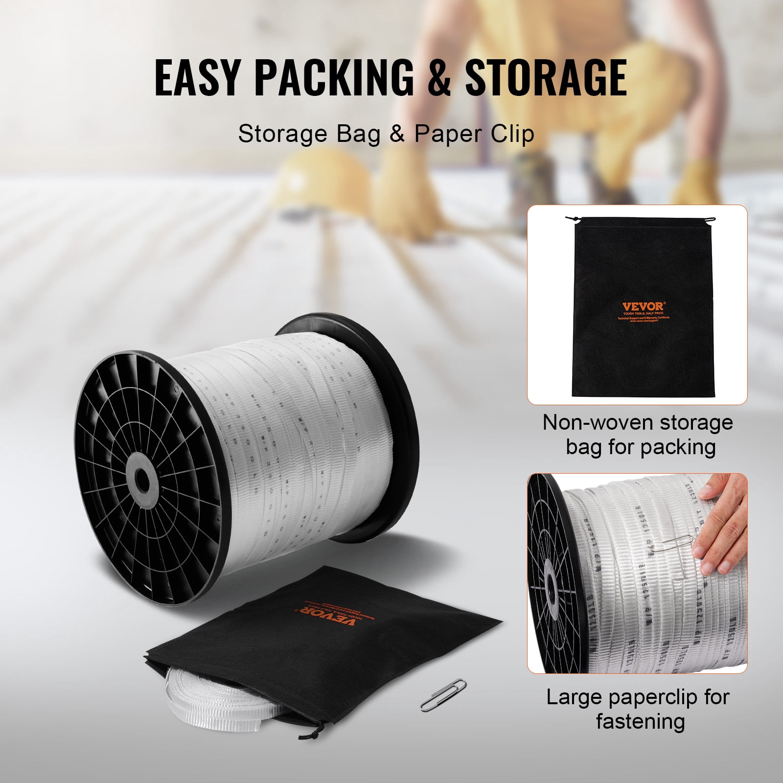 VEVOR Polyester Pull Tape, 3/4" x 1053' Mule Tape Flat Rope, 2500 lbf Tensile Capacity, Printed Webbing Cable Pulling Tape for Packaging, Gardening, Commercial Electrical, Conduit Work, White