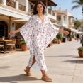 thumbnail image 4 of Xixirimido Pink Bows Floral Print Kaftan Dresses for Women Plus Size V Neck Caftans Long Batwing Sleeve Beach Cover Ups Summer Beach Dress, 4 of 7