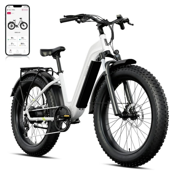 SISIGAD Electric Bike, Peak 750W 28 Mph E-Mountain Bike for Adults, 48V/500WH Battery, 26" Off-Road Tires, UL2849, White Gray