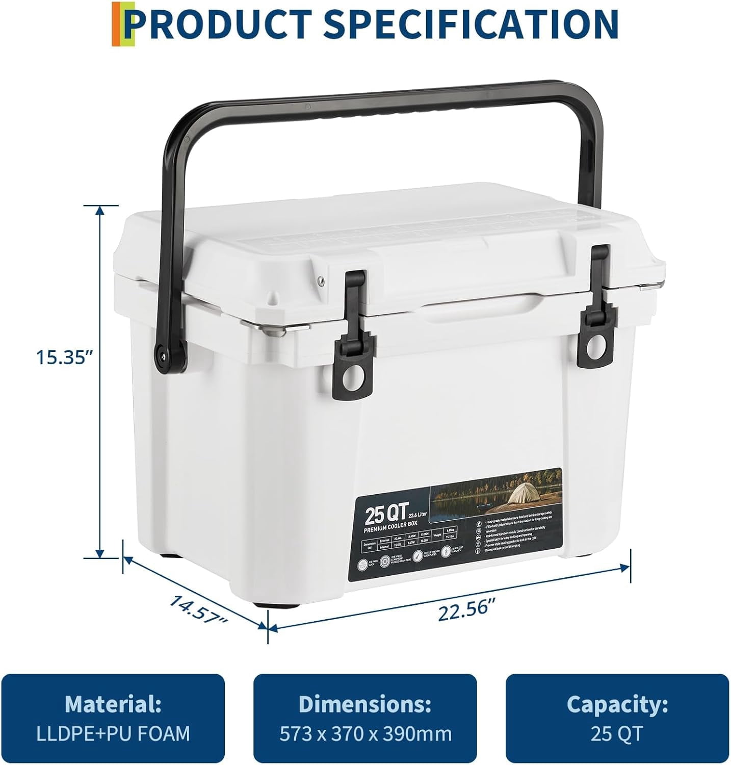 Hard Cooler, Insulated Portable Cooler with Heavy Duty Handle, 5-Day Ice Retention, Ice Chest Box for Beach, Camping, Picnic, BBQ, Fishing & Outdoor Adventures