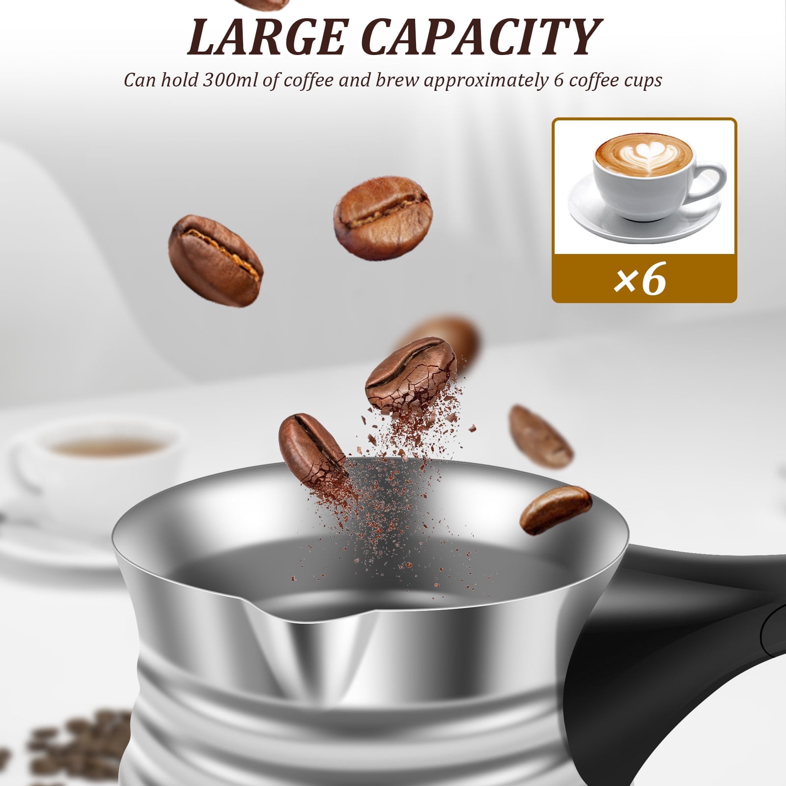FUYGRCJ 500ml Turkish Coffee Maker, Stainless Steel Turkish Coffee Pot with Foldable Handle, 6 Cups Large Capacity Electric Turkish Coffee Maker, Thread Coffee Tea Warmer Kettle for Home Travel