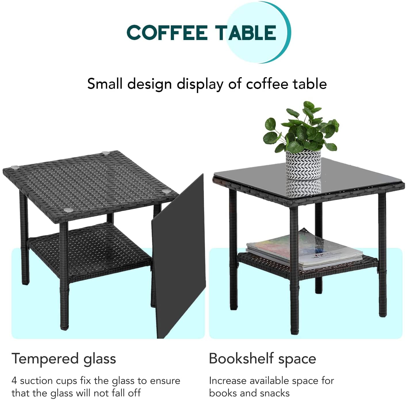 3 Pieces Outdoor Patio Furniture Wicker Table and Chairs Set Bar Set with Cushioned Tempered Glass, Red