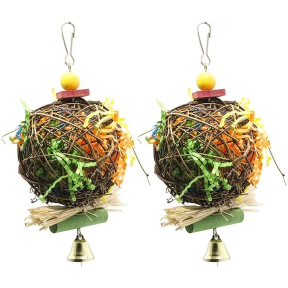 Bird Chew Toys for Cage,Hanging Parrot Toys with Wooden Blocks and Knots,2 Pack Natural Shredding and Foraging Toys for Parakeets Cockatiels Conures,Beak Health and Boredom Relief,White