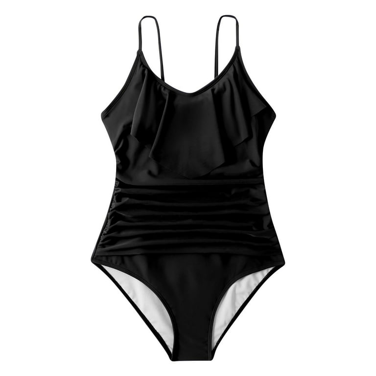 Bigersell Womens Swimsuit One-Piece Swimsuit One-Shoulder Bikini Solid  Hollowed Out Swimsuit Big & Tall Female Brazilian Bikini, Style 2897, Black  M