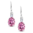 thumbnail image 2 of Gem Stone King 10K White Gold Pink Moissanite and E-F Lab Grown Diamond Dangle Earrings for Women (2.89 Cttw, Gemstone Birthstone, Oval 8x6mm), 2 of 5