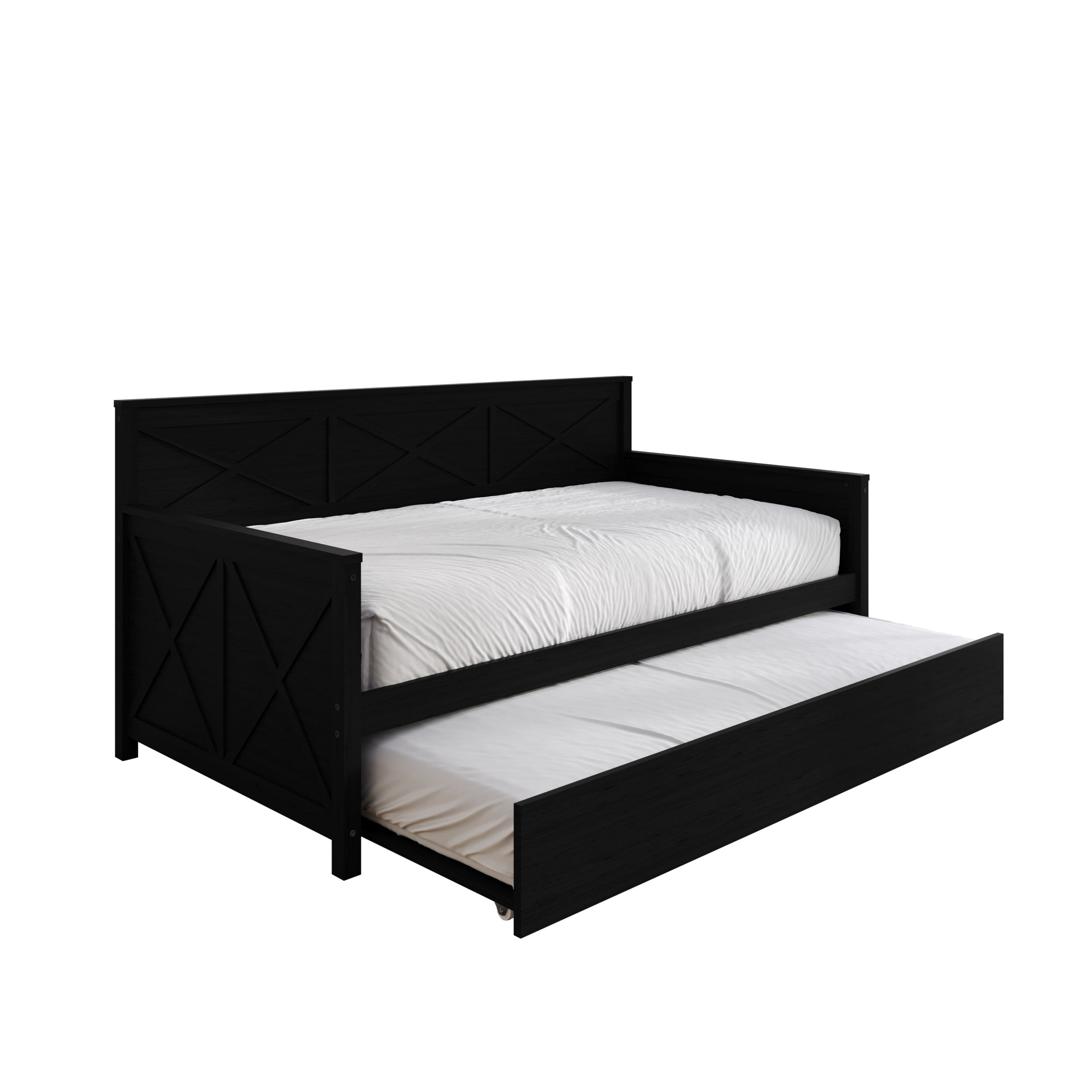 Home Design Minot Twin Solid Wood Daybed with Pull-out Trundle, Black