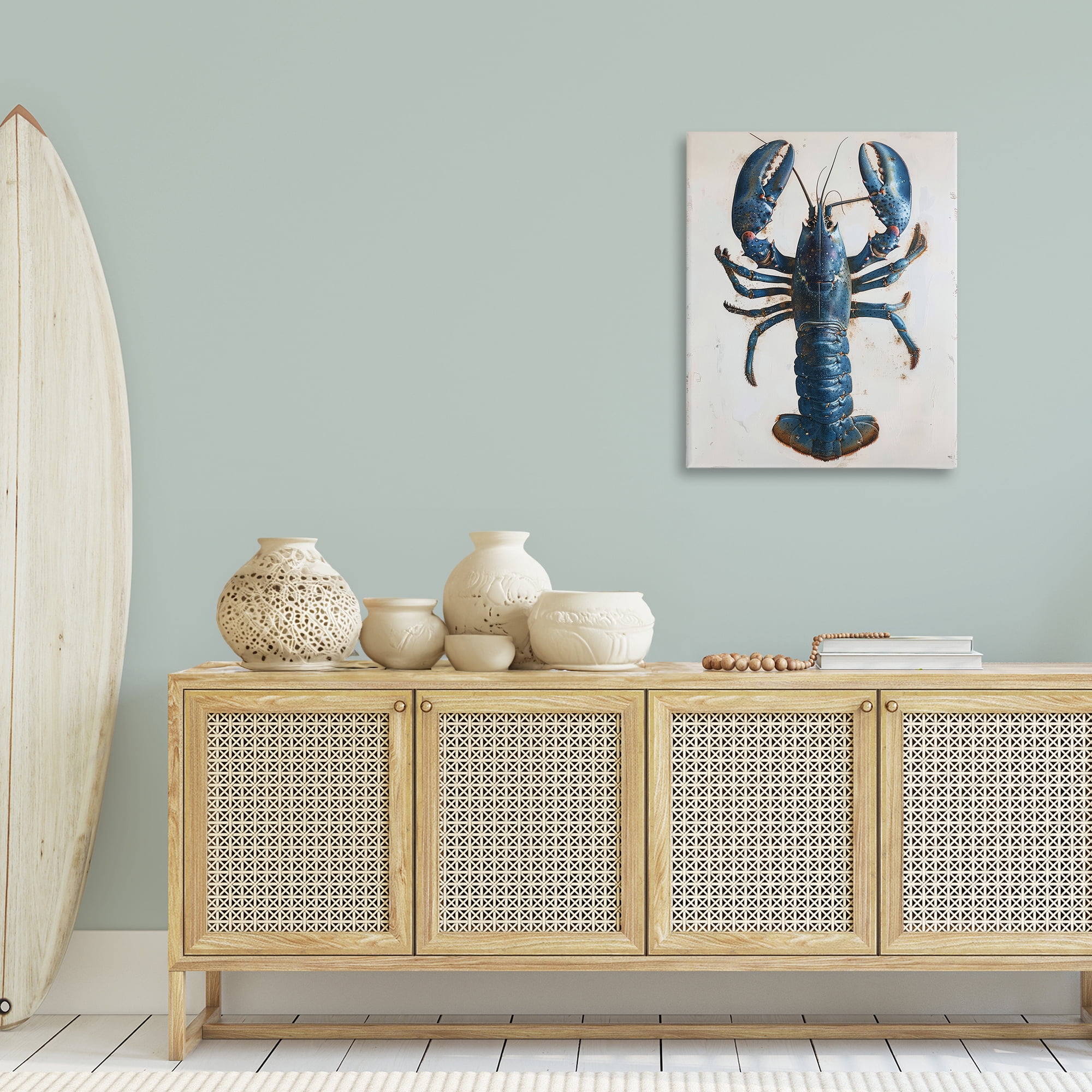 Stupell Industries Cyan Crustacean Lobster Animals Painting Wrapped Canvas Art Print Wall Art, 24 x 30