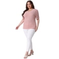 thumbnail image 3 of DARING DIVA Women's Plus Tops V Neck Pullover Knitted Casual Blouses 1X Pink, 3 of 6