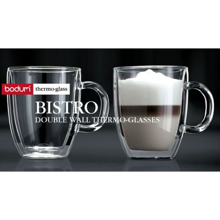 Bodum Bistro Double-Wall Insulated Glass Cafe Latte Mug, 15-Ounce, Set of 2