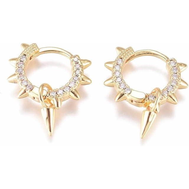 1 par de pendientes de aro de latón estilo punk con circonitas cúbicas transparentes y accesorios de joyería dorados.