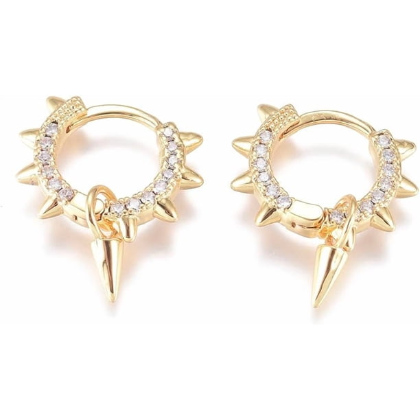 1 par de pendientes de aro de latón estilo punk con circonitas cúbicas transparentes y accesorios de joyería dorados.