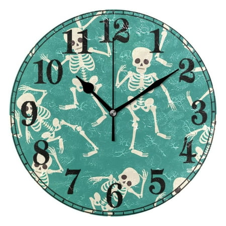 Skeleton Dancing Skull Silent Wall Clock 10 Non-Ticking Battery Clock