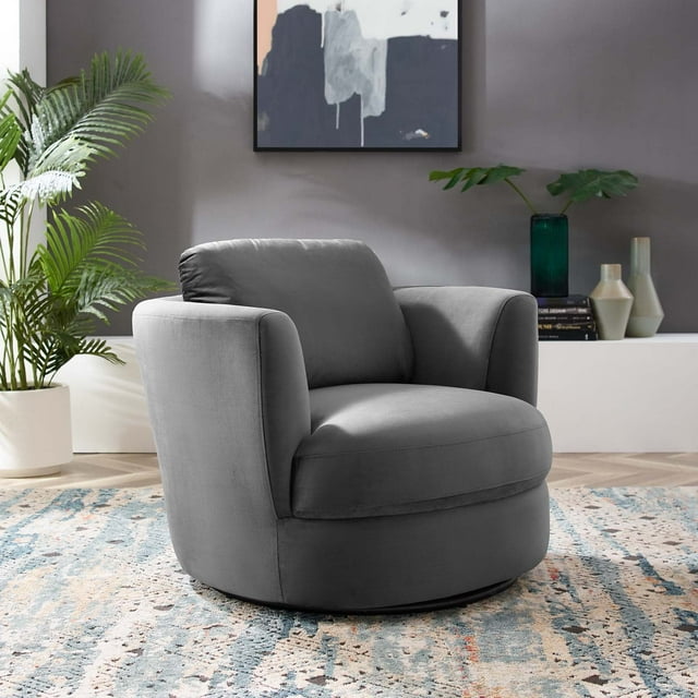 Modway Fauteuil Pivotant en Velours de Performance, Gris