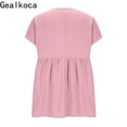 thumbnail image 3 of Gealkoca Womens T Shirts Ruffle Short Sleeve V Neck Casual Linen Tops Summer Fashion Clothes Women Linen Solid Color Pullover Pleated Beach Shirts, 3 of 5