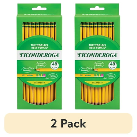 (2 pack) Ticonderoga Premium Wood Pencils, Sharpened #2 Lead, Yellow, 48 Count, 0.20 Lead Size