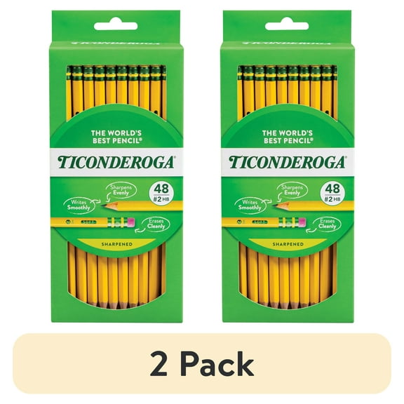 (2 pack) Ticonderoga Premium Wood Pencils, Sharpened #2 Lead, Yellow, 48 Count, 0.20 Lead Size