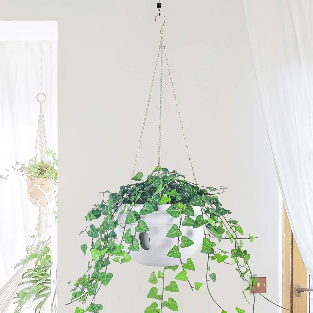 Bowl Shapped Garden Self Watering Hanging Planter, Strong Plastic Flowerpot,Creative Water Storage & Release Planter Pot,Indoor Outdoor Decorative Grey White 21*15cm