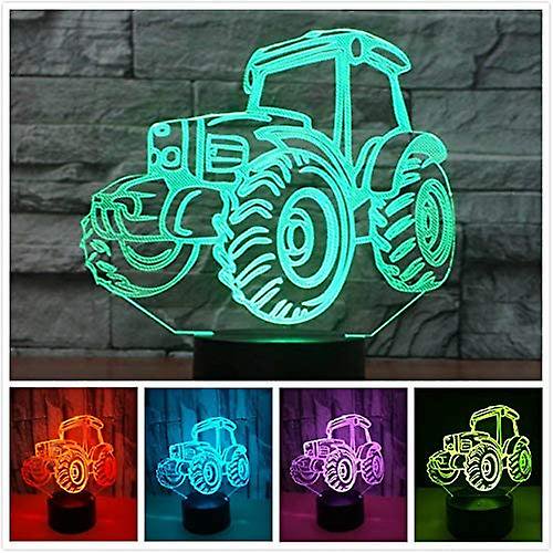 3d Tractor Camión Coche Lámpara de luz nocturna Ilusión 7 Cambio de color Interruptor táctil Mesa Escritorio Decoración Lámparas Regalo con acrílico Flat Abs Base Usb Feliz Sencillez