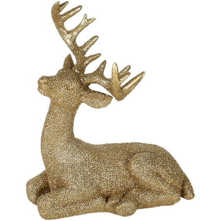 Holiday Time Christmas Decor Gold Glittered Resin Deer, 7