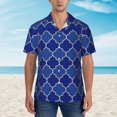 thumbnail image 4 of Easygdp Blue Gold Grid Lantern Shapes Men'S Summer Casual Short Sleeve,Short Sleeve Button-Down Shirt, Lapel Loose Breathable Hawaiian Short Sleeve - Medium, 4 of 9