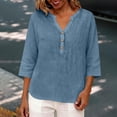 thumbnail image 7 of MVRLSH Womens Tops Shirts Blouse Casual 3/4 Sleeve V Neck Button Solid Plus Size Breathable Summer Top Loose Fit Linen Blouses Blue - XXXXL, 7 of 7