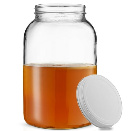ShopoKus 1-Gallon Glass Jar Wide Mouth with Airtight Metal Lid - USDA Approved BPA-Free Dishwasher Safe Mason Jar for Fermenting, Kombucha, Kefir, Storing and Canning Uses, Clear