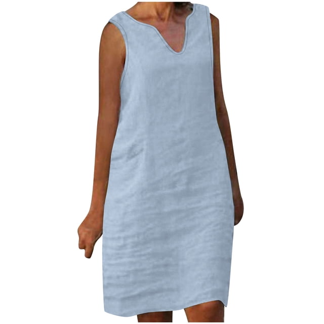 Birdeem Robes pour Femmes Mode Décontractée Confort Couleur Unie Poche Sans Manches Robe Col en V