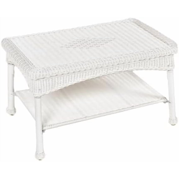 White Wicker Patio Coffee Table$$Garden & Patio